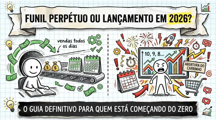 Funil perpétuo ou lançamento: qual escolher em 2026?